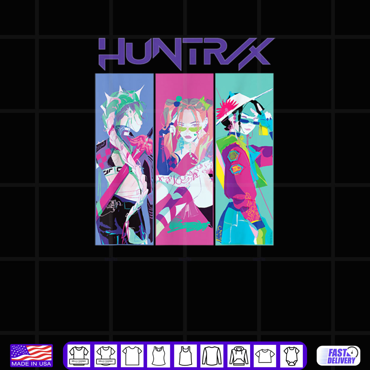 HUNTRIX Girls Cyberpunk Style K Pop Demon Hunter Shirt HUNTRIX Girls Cyberpunk Style K Pop Demon Hunter Shirt