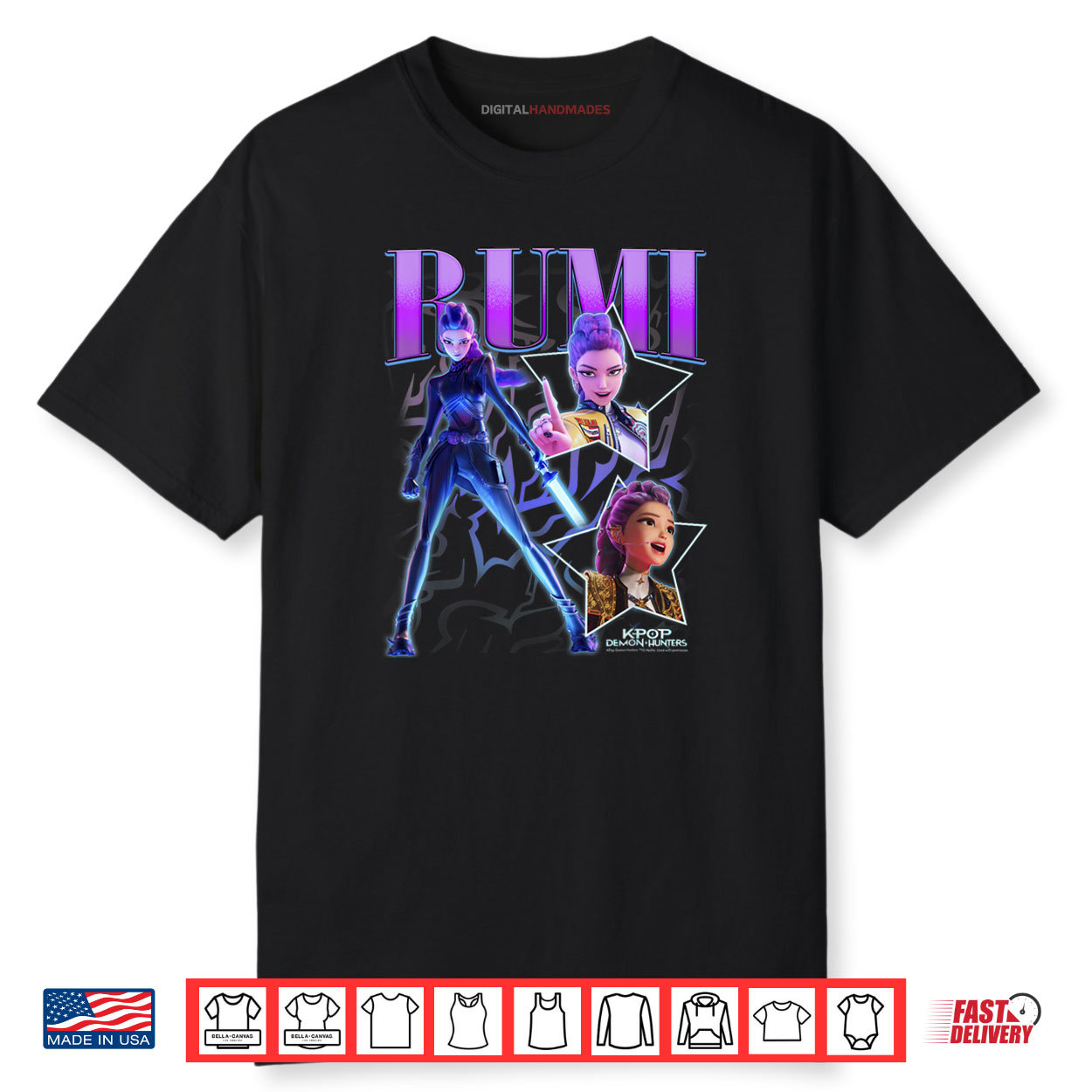 Rumi Showcase Retro Neon Poster KPop Demon Hunter Shirt Rumi Showcase Retro Neon Poster KPop Demon Hunter Shirt