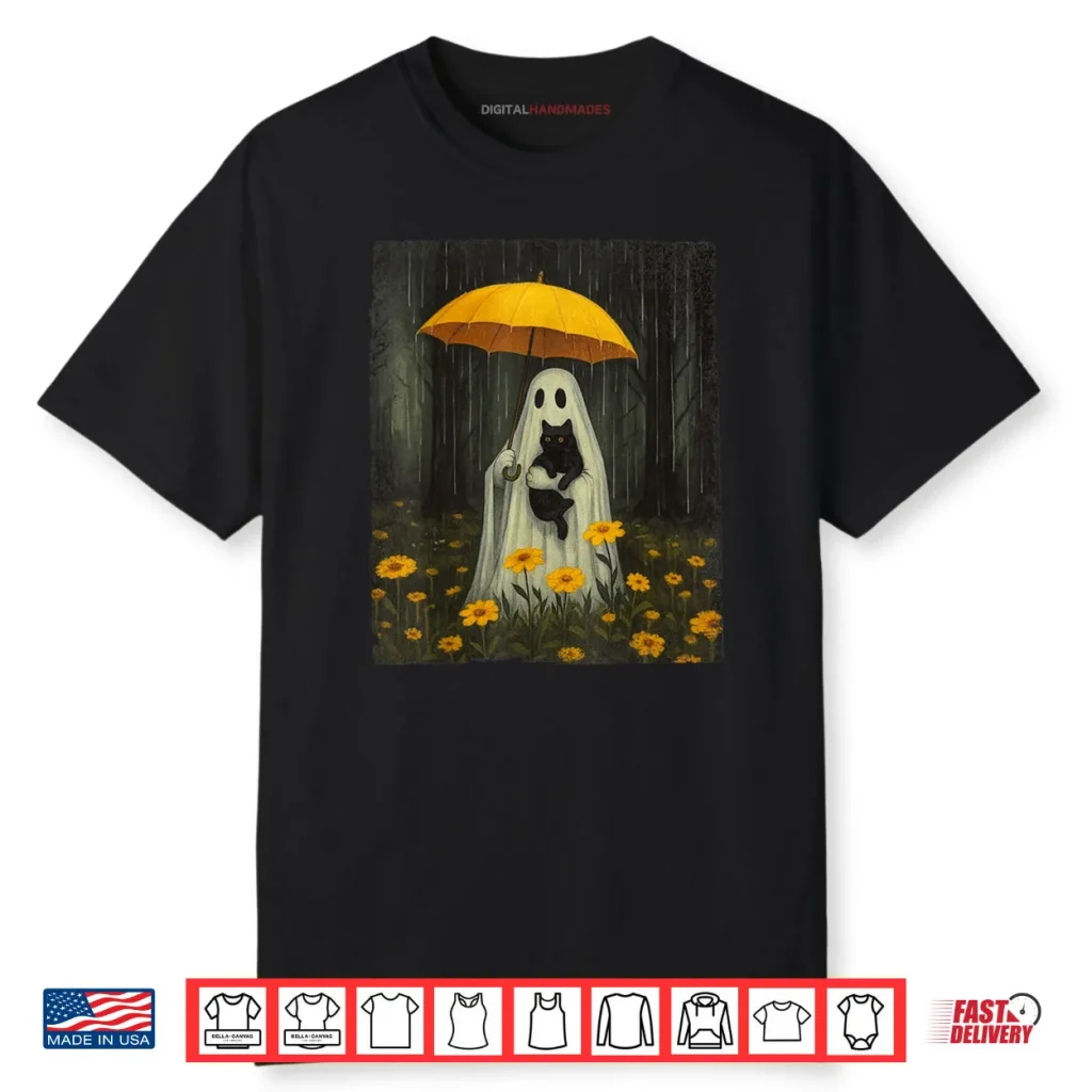 Boo Ghost Umbrella Black Cat Floral Halloween Shirt 1 Boo Ghost Umbrella Black Cat Floral Halloween Shirt
