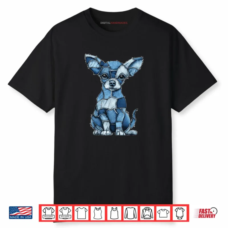 Chihuahua Dog Blue Denim Patchwork Graphic Animal Shirt