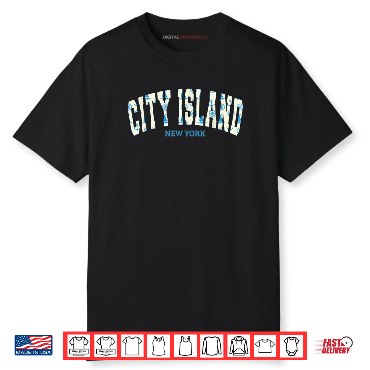 City Island Anchor Sailboat Wheel NYC Design Shirt