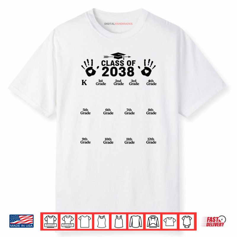 Class of 2038 Grow With Me Handprint Kindergarten to 12th Shirt