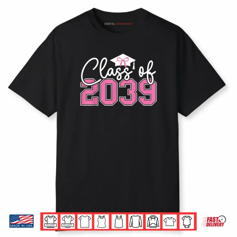Class of 2039 Grow with Me 2039 Graduation Pink Bow Shirt