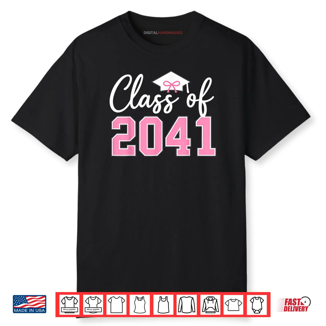 Class of 2041 Grow with Me Kindergarten Pink Coquette Bow Shirt