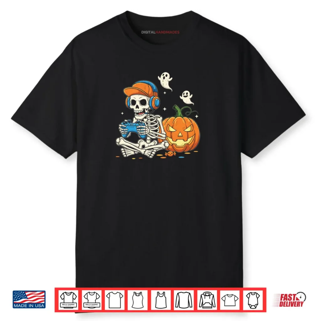 Cool Teen Boy Skeleton Gaming Halloween Shirt 1 Cool Teen Boy Skeleton Gaming Halloween Shirt