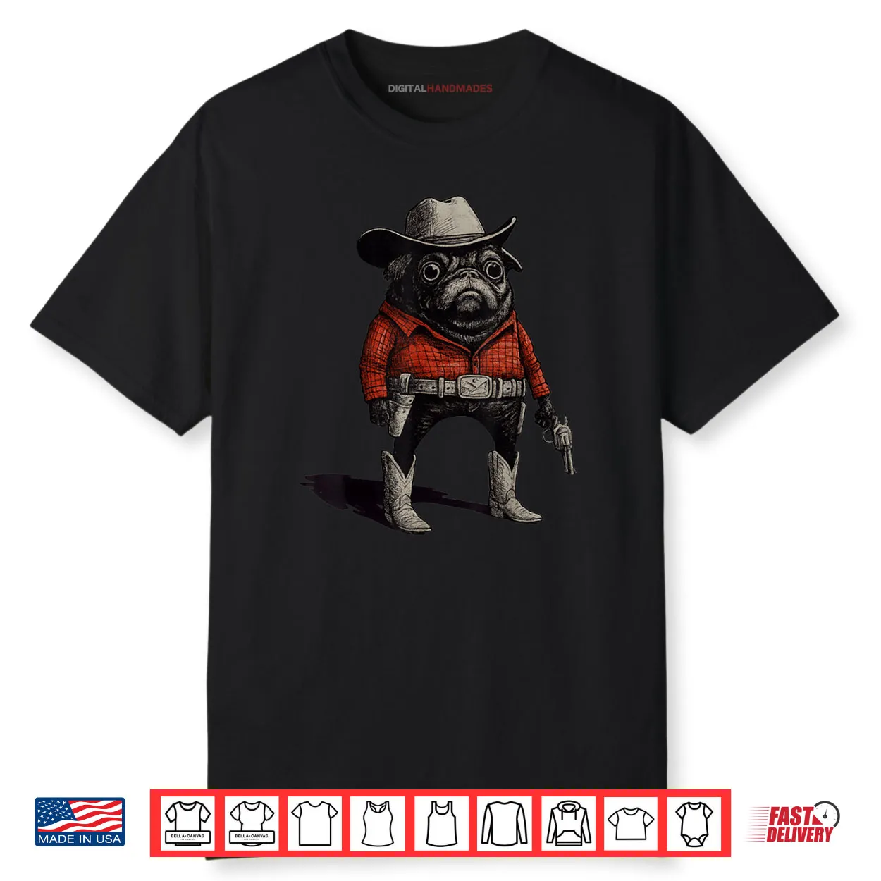 Cowboy Pug Dog Funny Western Outfit Red Pug Cowboy Meme Shirt
