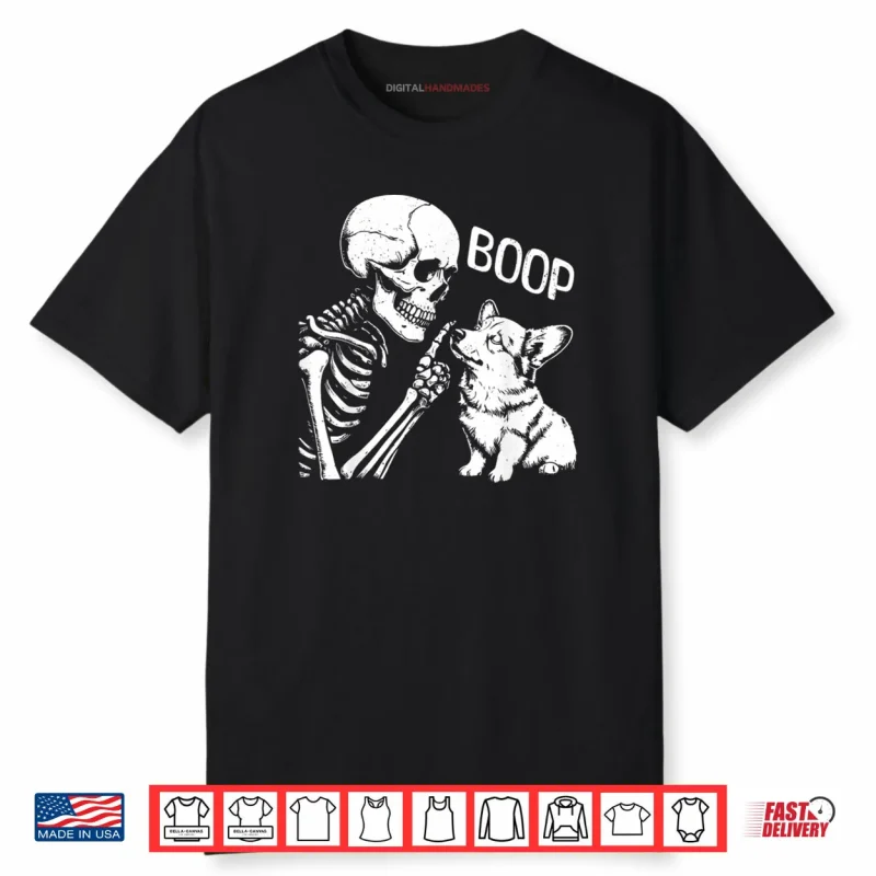 Cute Corgi Dog Boop Hand Skeleton Halloween Spooky Season Shirt