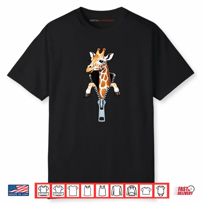 Cute Giraffe Emerging from A Zipper Shirt