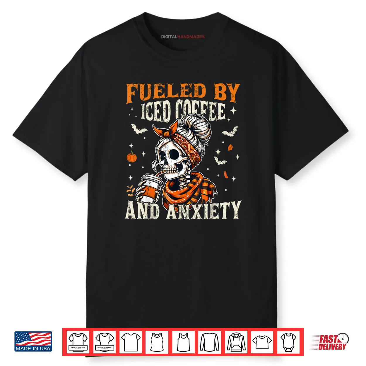 Fueled by Iced Coffee and Anxiety Funny Coffee Halloween Shirt