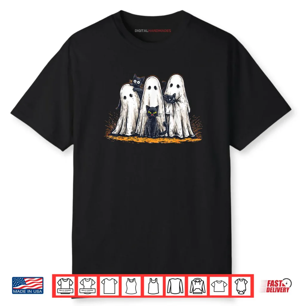 Funny Ghosts Holding Black Cats Halloween Ghost Cat Lovers Shirt