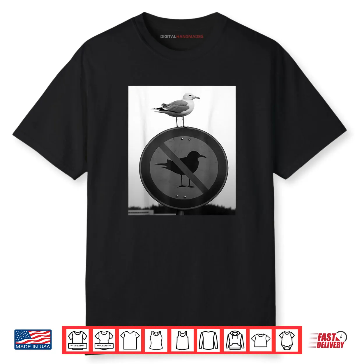 Funny Seagull Defying Rules Rebel Bird On Forbidden Sign Shirt