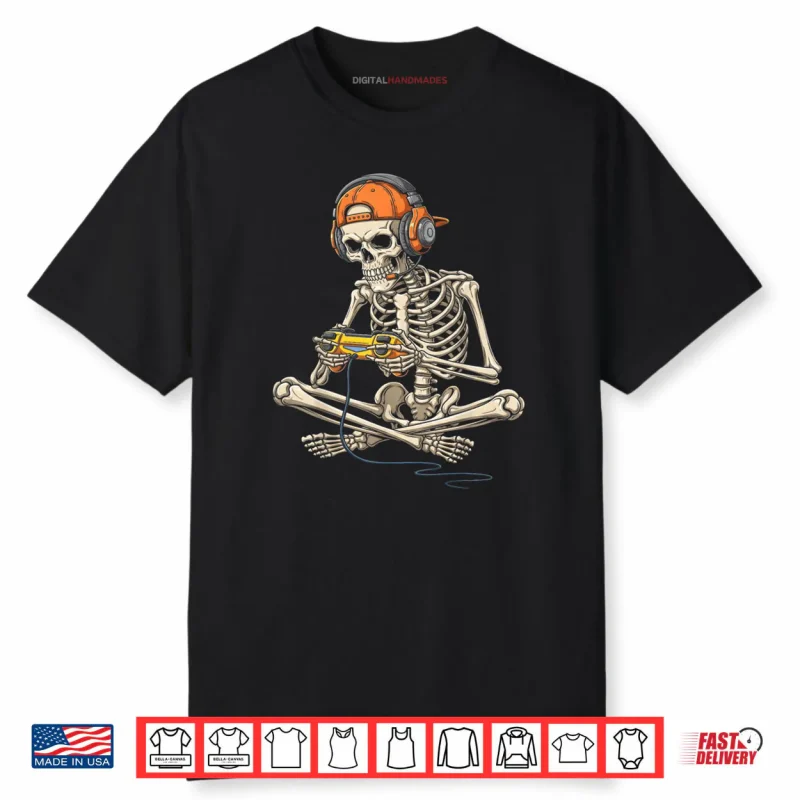 Halloween Skeleton Gamer Video Gaming Funny Gaming Skeleton Shirt
