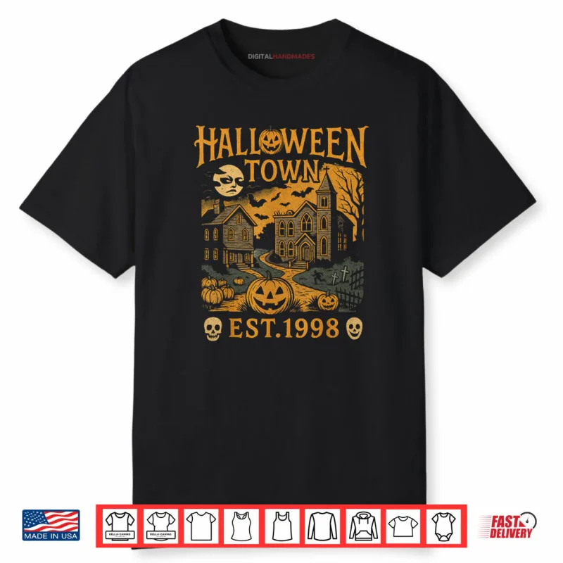 Halloween Town Scene Pumpkin Graveyard Horror Shirt