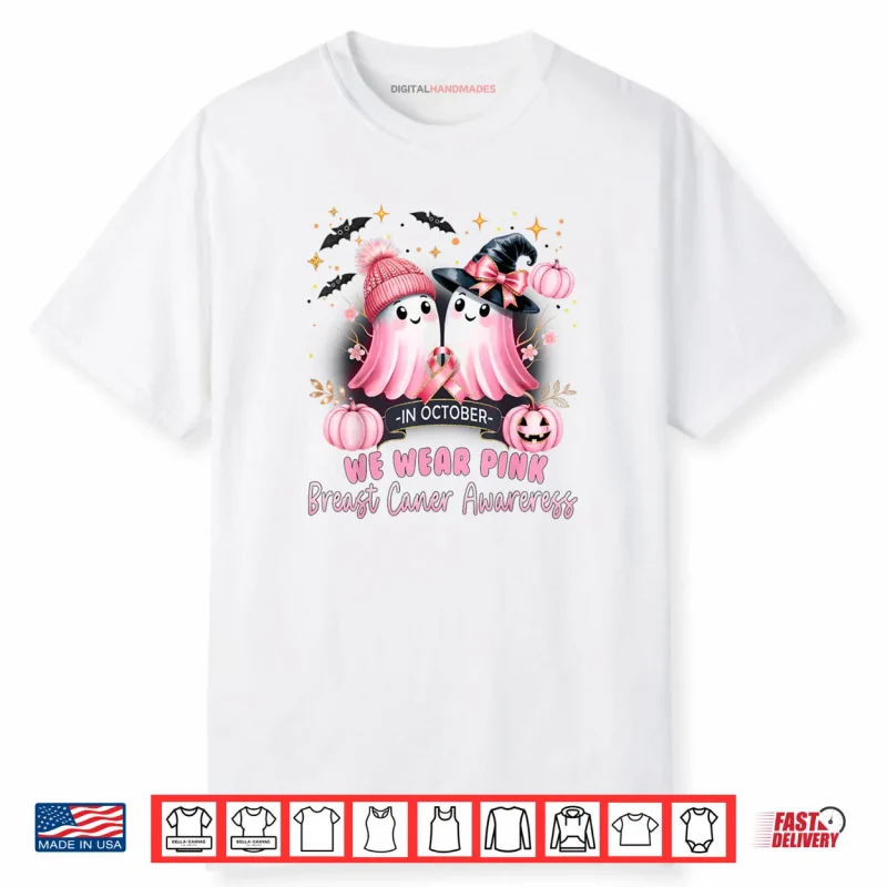 In October We Wear Pink Cute Ghost Breast Cancer Awareness Shirt