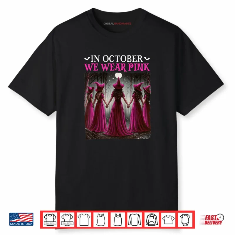 In October We Wear Pink Witch Halloween Breast Cancer Shirt