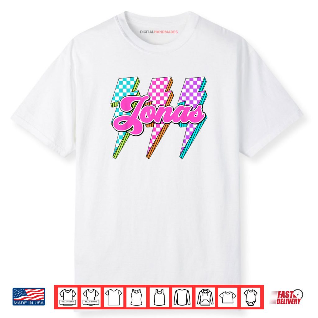 Jonas Lightning Bolt Checkered I Love Jonas 80’s Vintage Shirt 1 Jonas Lightning Bolt Checkered I Love Jonas 80’s Vintage Shirt