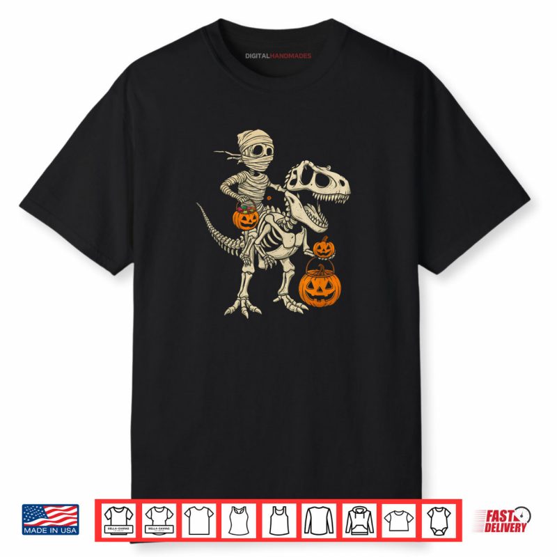Mummy Skeleton Riding Dinosaur T Rex Shirt