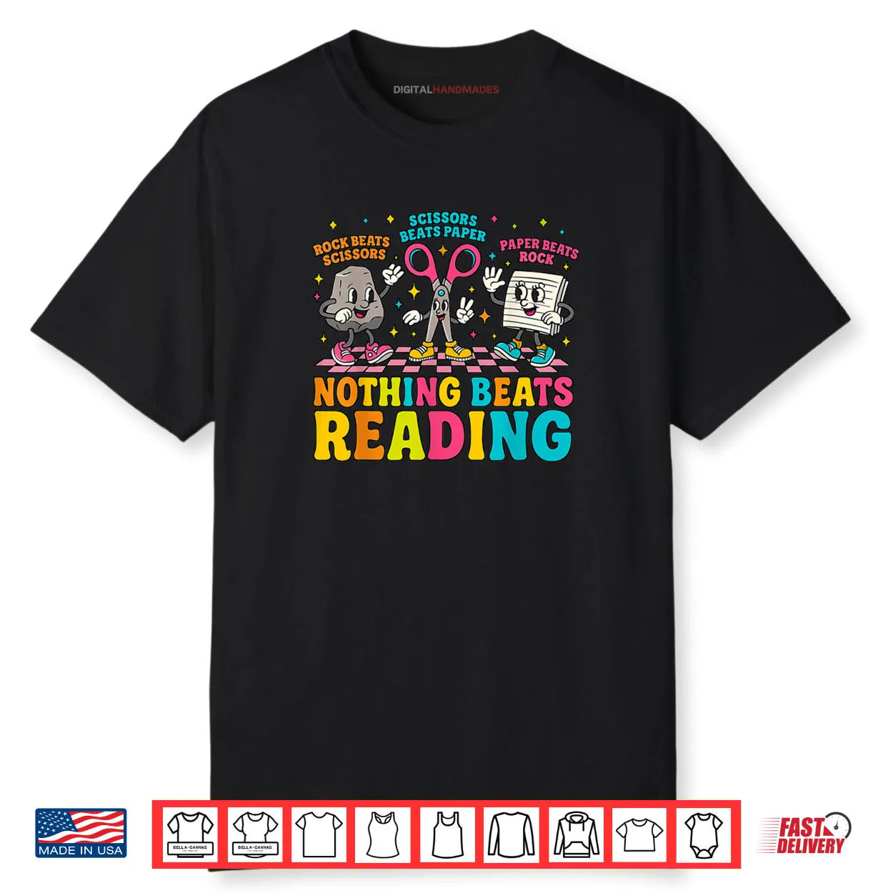 Nothing Beats Reading Rock Paper Scissors Book Lover Teacher Shirt