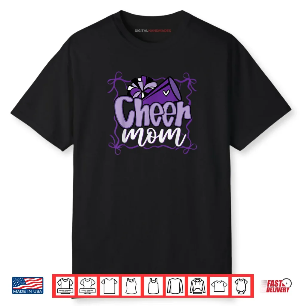Purple Coquette Pom Poms Bow Cheer Mom Mama Cheerleading Shirt 1 Purple Coquette Pom Poms Bow Cheer Mom Mama Cheerleading Shirt