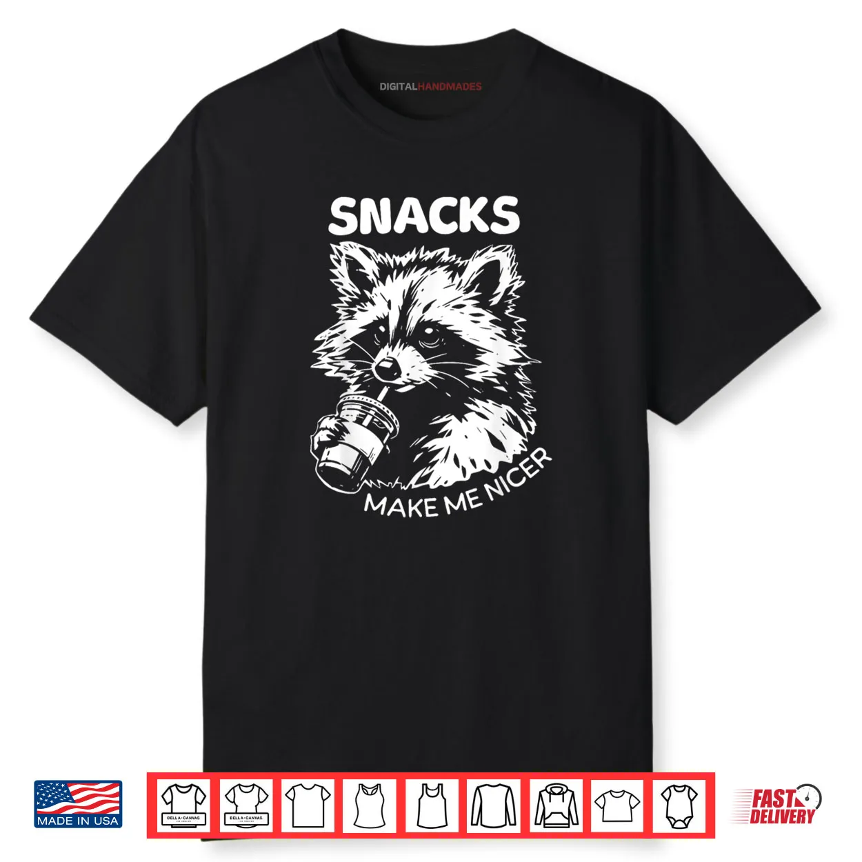 Retro Snacks Make Me Nicer Raccoon Meme Animal Sarcastic Shirt