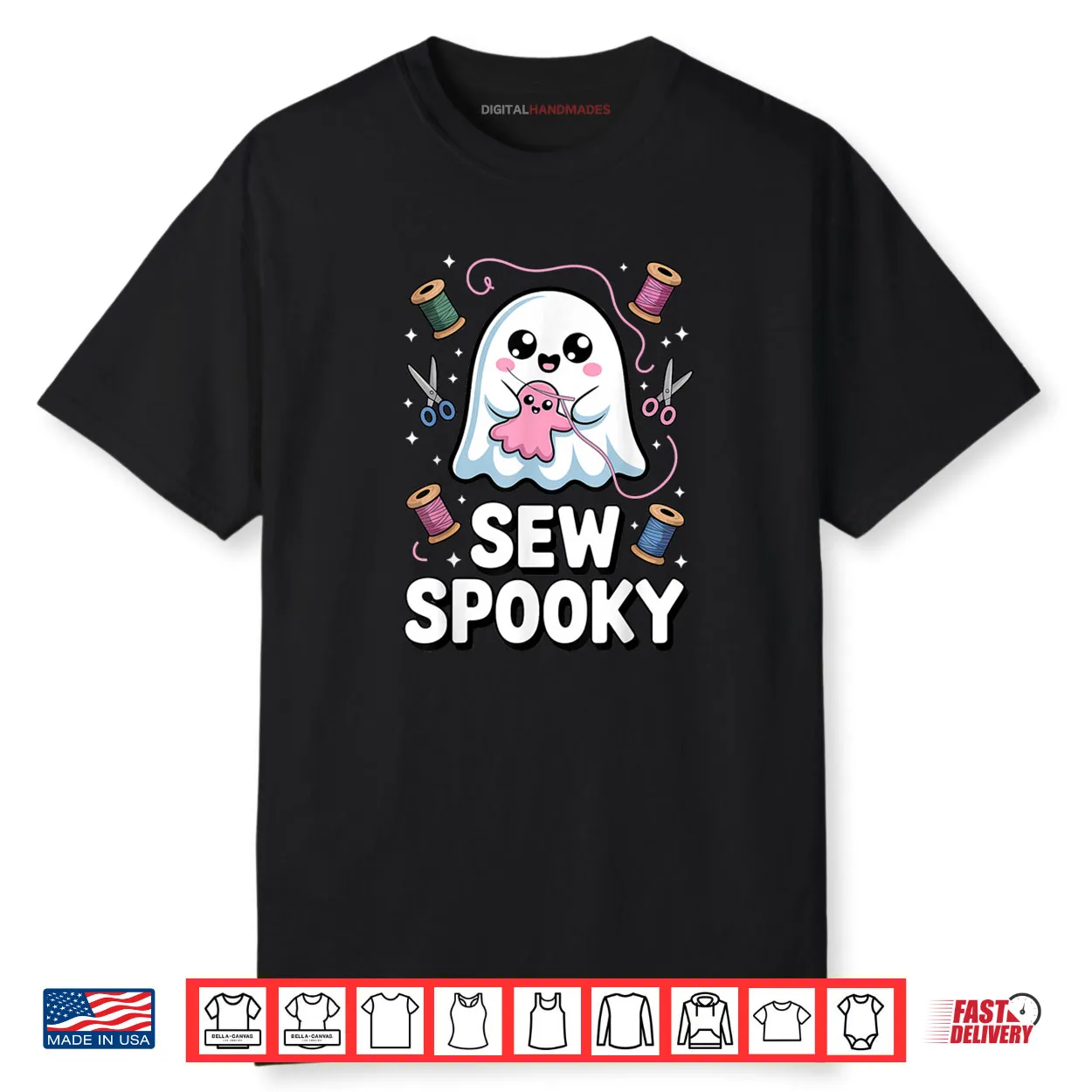 Sew Spooky Cute Girly Ghost Sewing Halloween Shirt