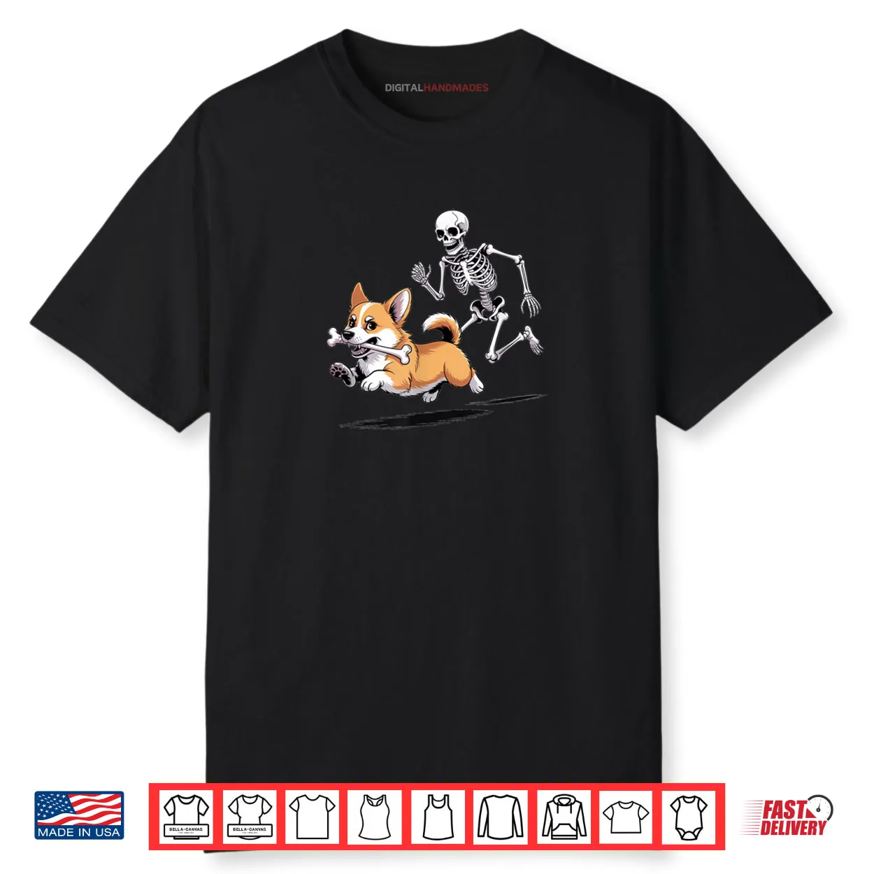 Skeleton Chasing Corgi Halloween Dog Mom Pet Lover Shirt