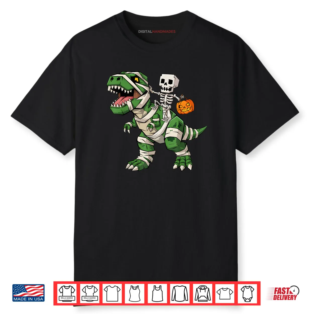 Skeleton Dinosaur T rex Halloween Pumpkin Shirt
