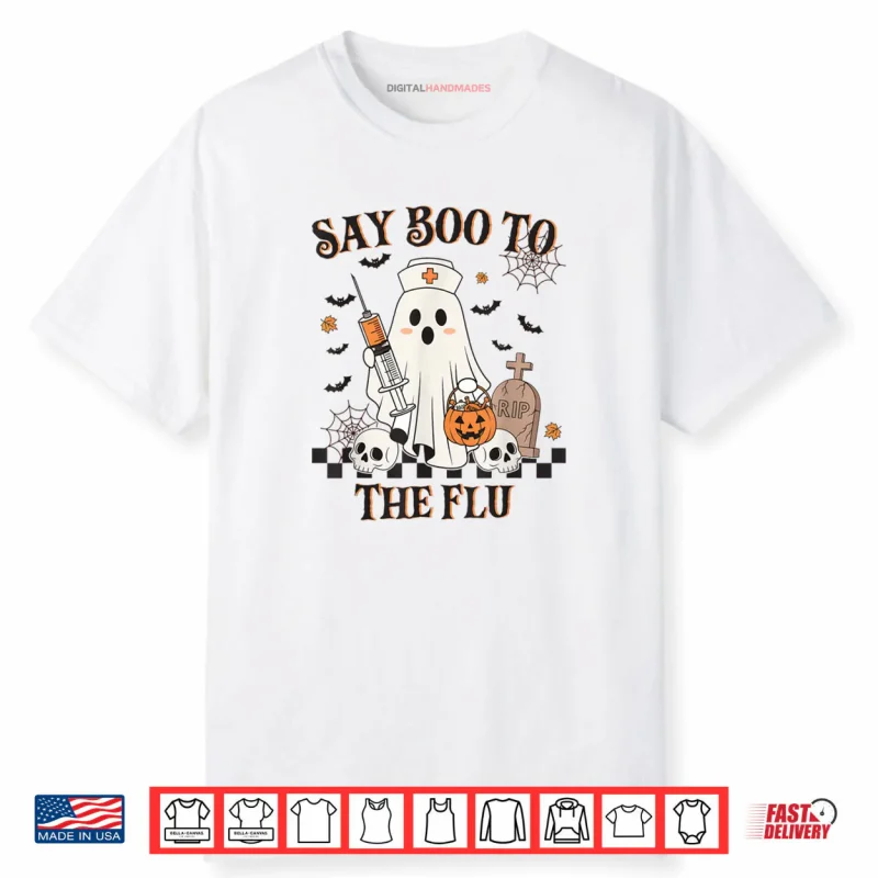 Vaccine Say Boo to The Flu Retro Nurse Ghost Halloween Shirt