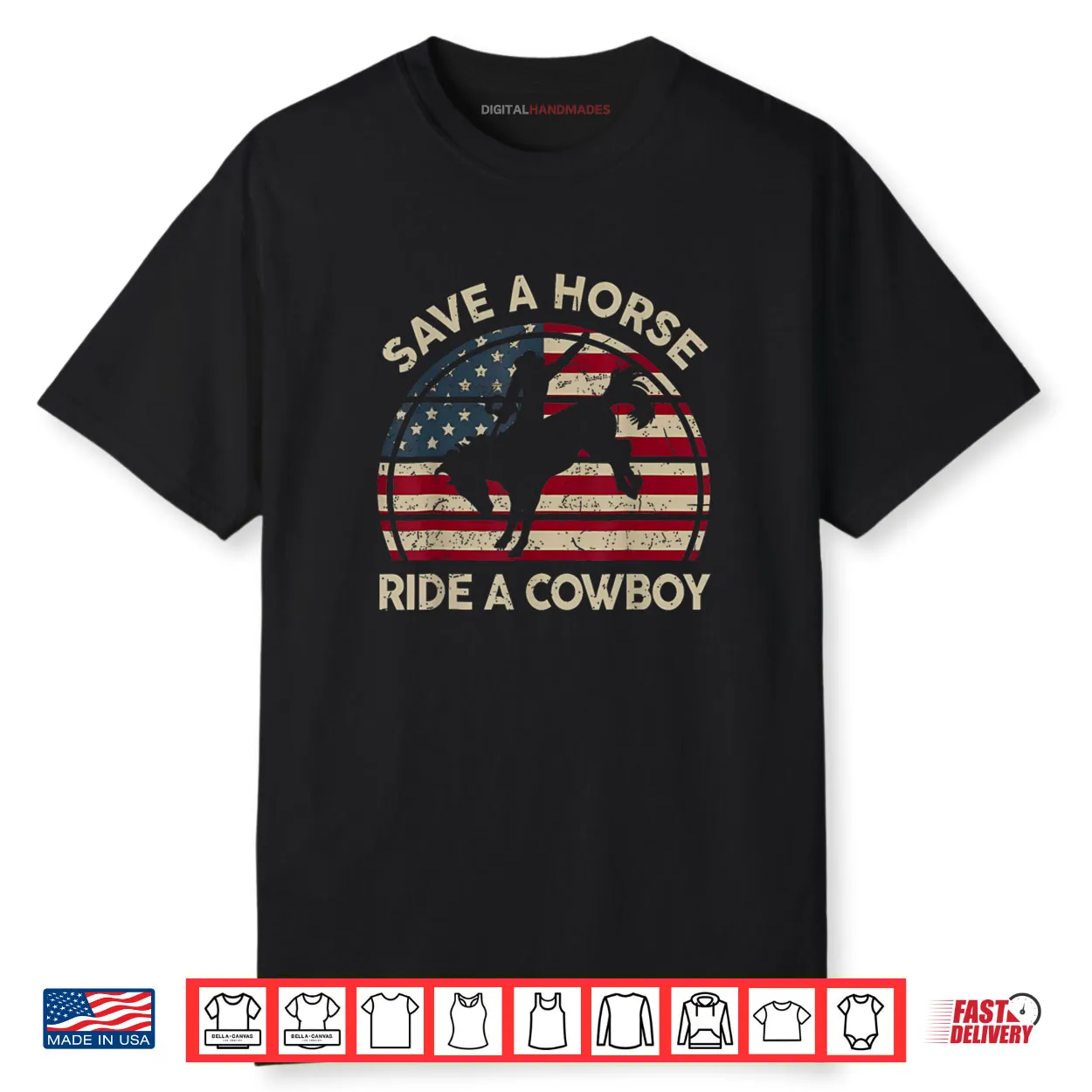 Vintage Rodeo Cowboy Western Country Horse USA Patriotic Shirt