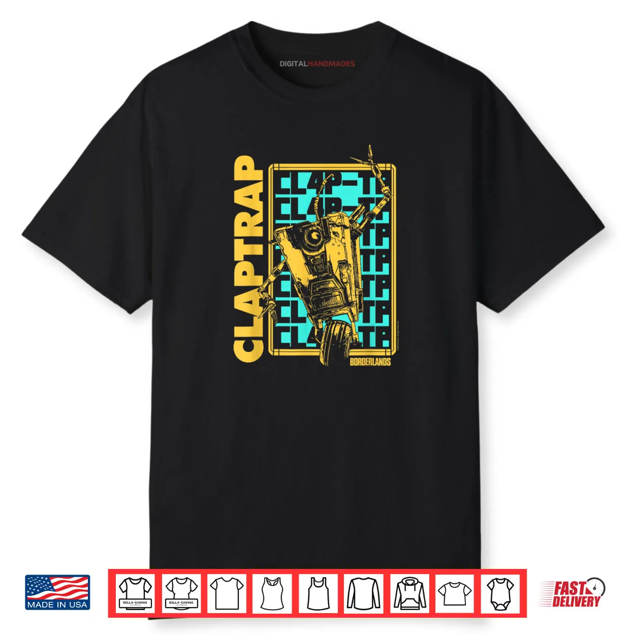 Borderlands Claptrap Repeating Text Video Game Shirt