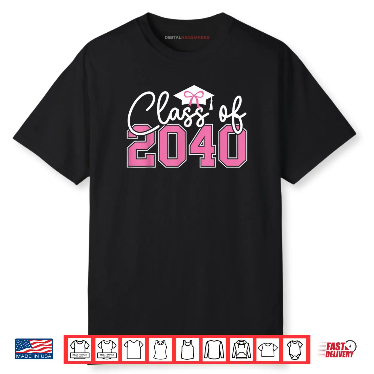 Class of 2040 Grow with Me 2040 Graduation Pink Bow Shirt