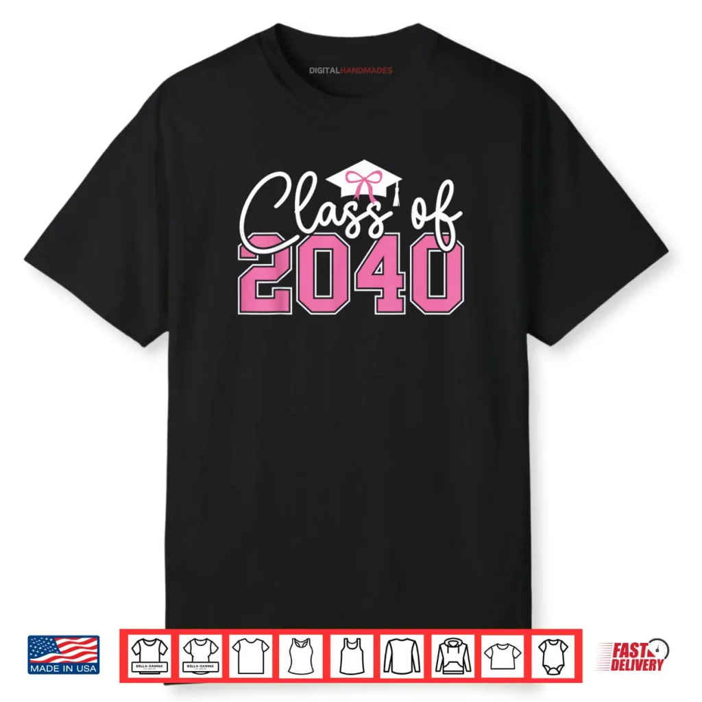 Class of 2040 Grow with Me 2040 Graduation Pink Bow Shirt