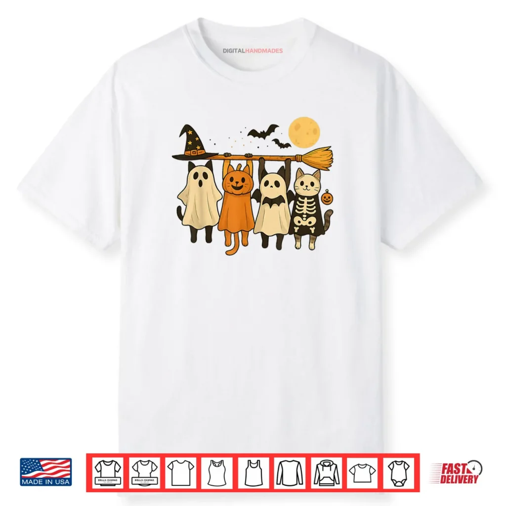Cute Halloween Cat Ghost Pumpkin Skeleton Shirt 1 Cute Halloween Cat Ghost Pumpkin Skeleton Shirt