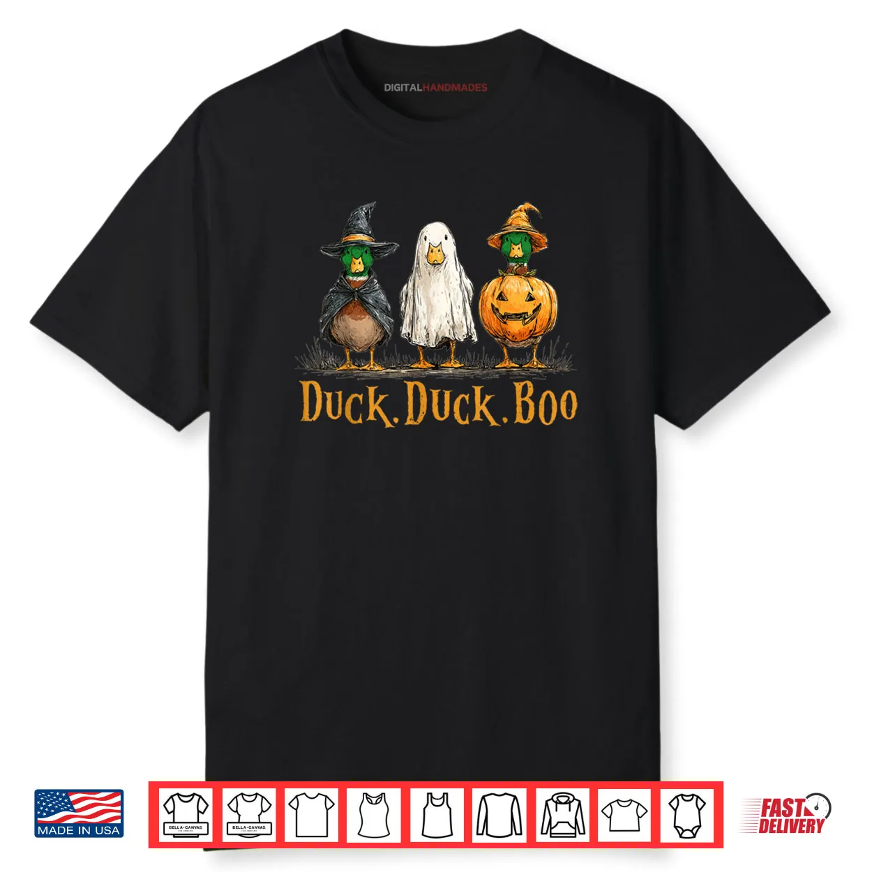 Duck Duck Boo Funny Duck Goose Witch Pumpkin Halloween Shirt