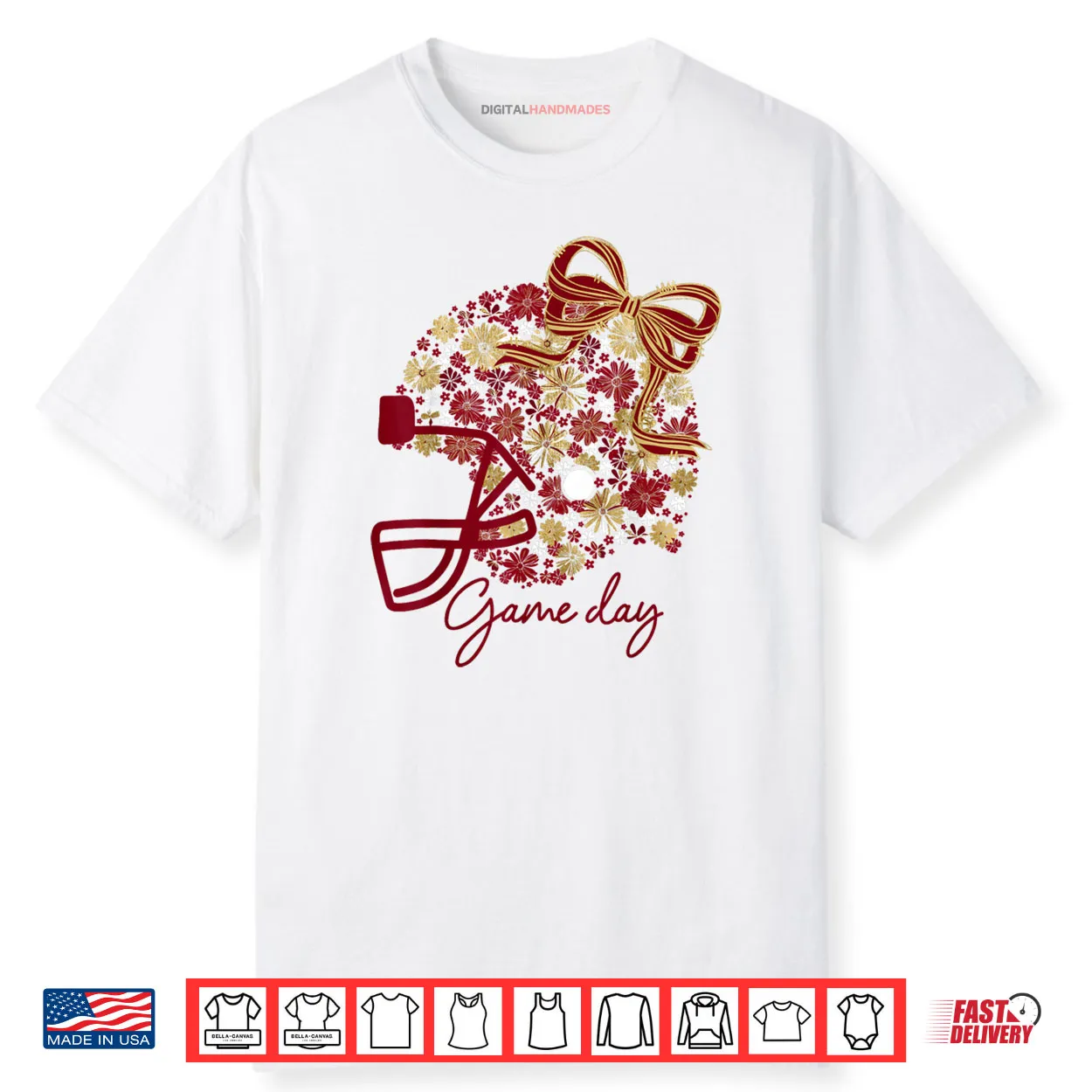 Game Day Floral Football Girly Team Spirit Burgundy & Gold Shirt