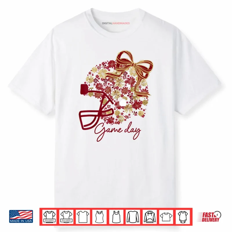 Game Day Floral Football Girly Team Spirit Burgundy & Gold Shirt
