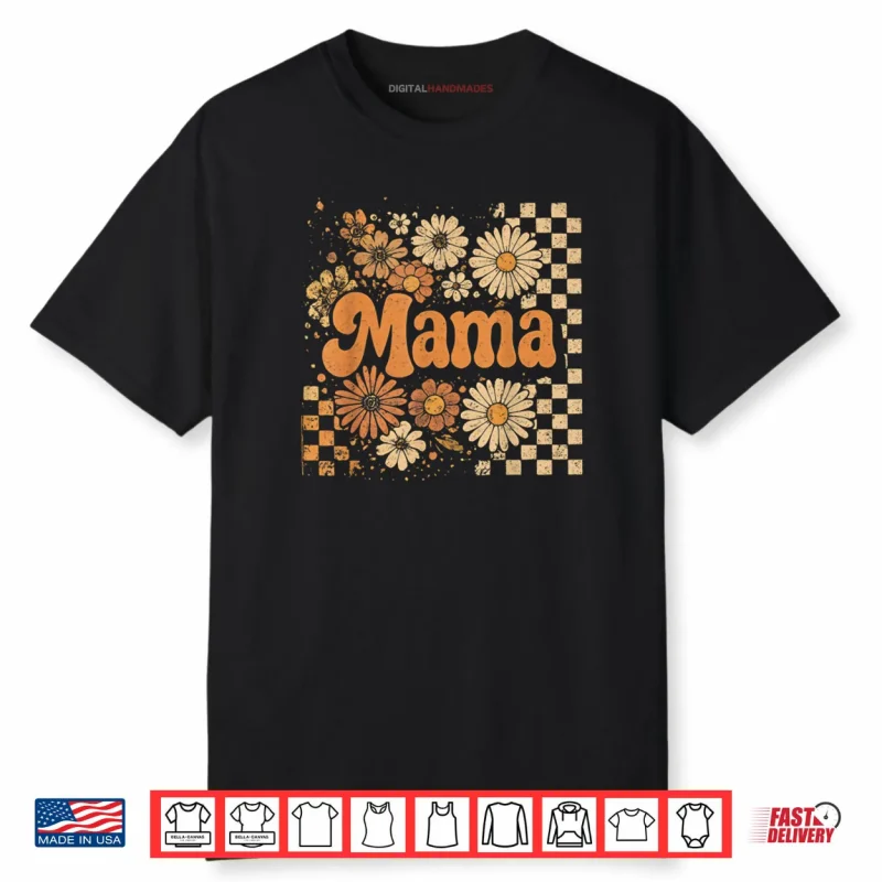 Retro Checkered Mama Pumpkin Flower Fall Autumn Halloween Shirt