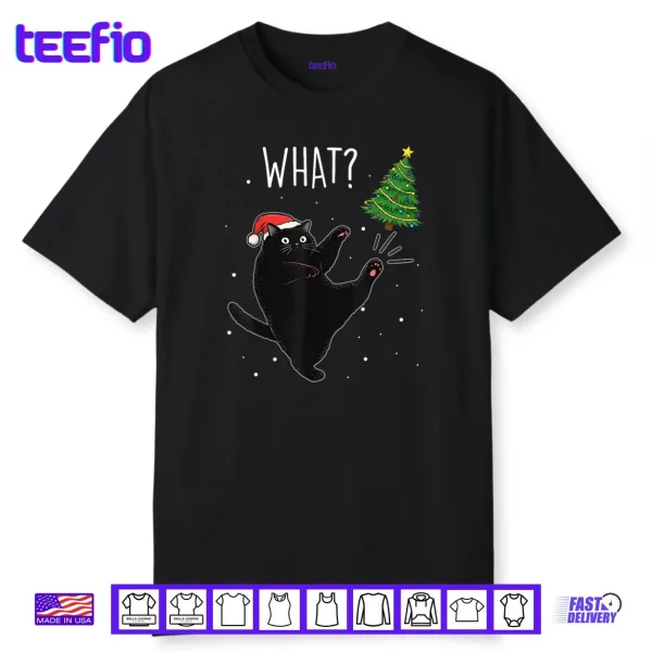 Black Cat What Christmas Tree Meme Xmas Shirt