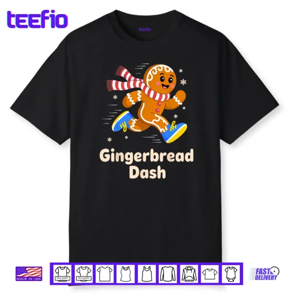 Christmas Gingerbread Dash Running Runner Xmas Marathon 5k Shirt