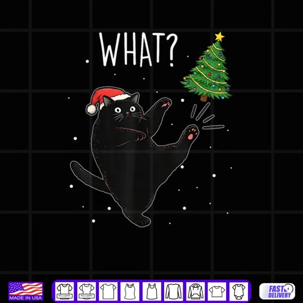 Design Black Cat What Christmas Tree Meme Xmas Shirt