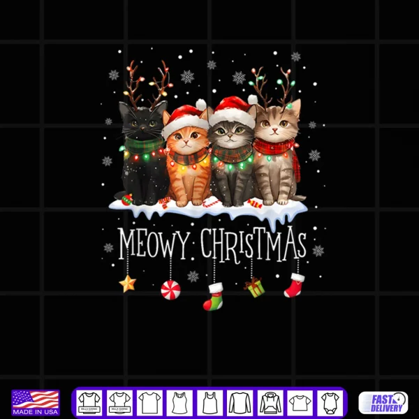 Meowy Catmas Cat Christmas Cute Kitten Cats Santa Hat Xmas Shirt 4 Design Meowy Catmas Cat Christmas Cute Kitten Cats Santa Hat Xmas Shirt