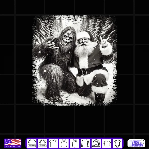 Santa with Bigfoot Christmas Lights Funny Sasquatch Believe Shirt 4 Design Santa with Bigfoot Christmas Lights Funny Sasquatch Believe Shirt
