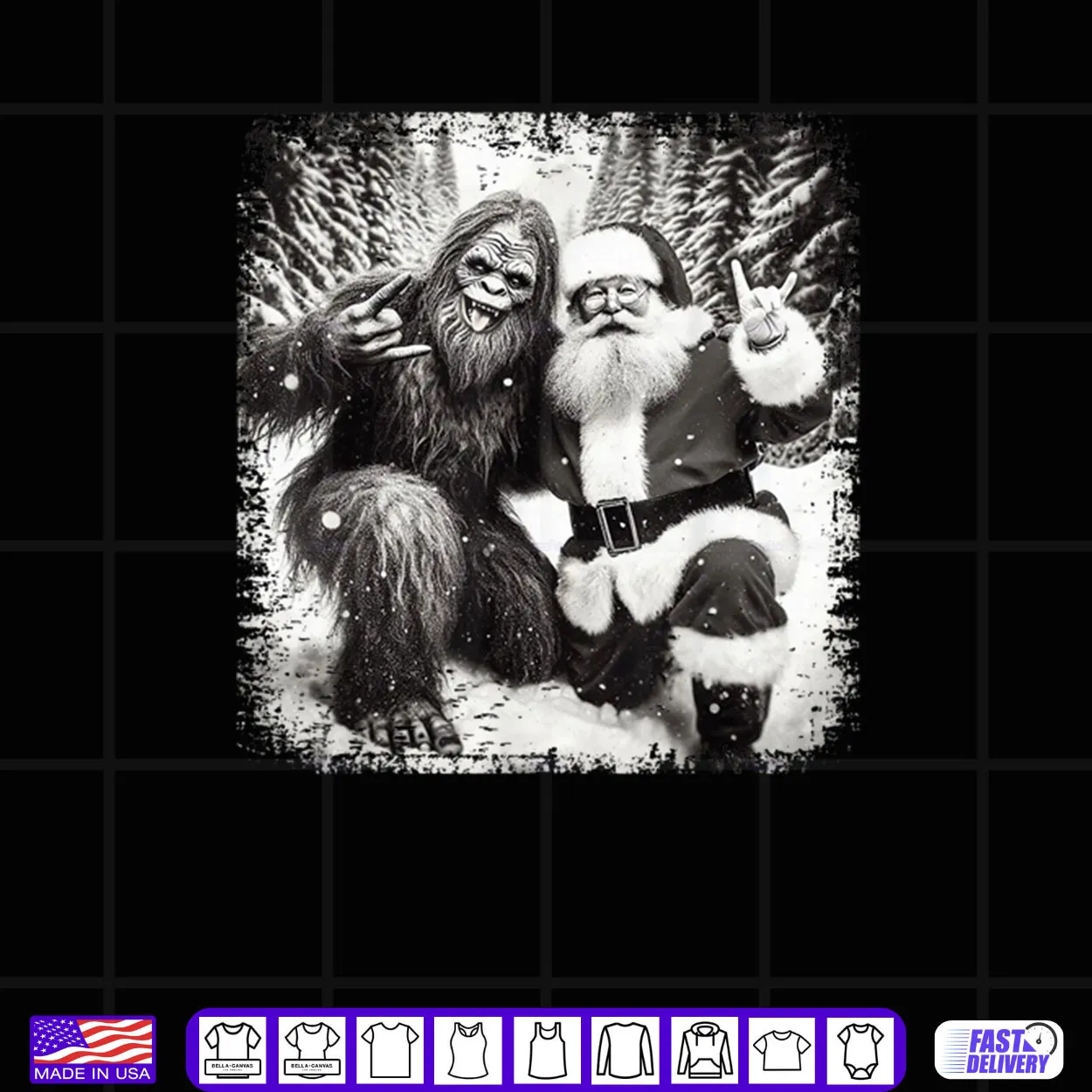 Santa with Bigfoot Christmas Lights Funny Sasquatch Believe Shirt Santa with Bigfoot Christmas Lights Funny Sasquatch Believe Shirt