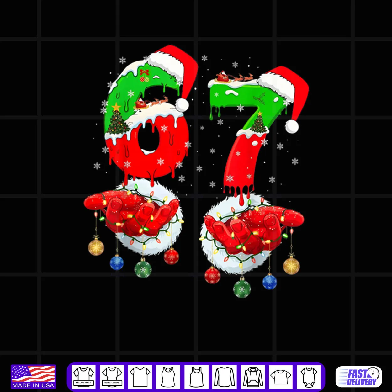 Six Seven 67 Meme 6 7 Christmas Santa Hand Shirt Six Seven 67 Meme 6 7 Christmas Santa Hand Shirt