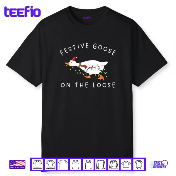 Festive Goose on The Loose Christmas Retro Shirt