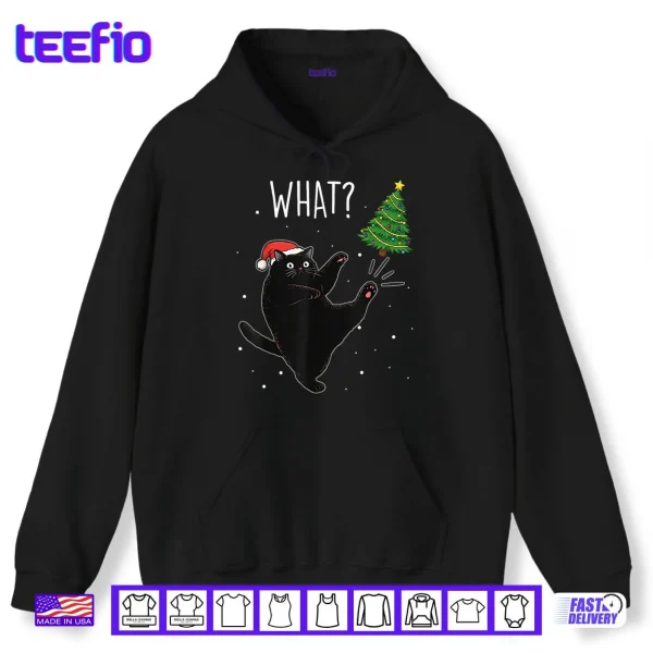 Hoodie Black Cat What Christmas Tree Meme Xmas Shirt