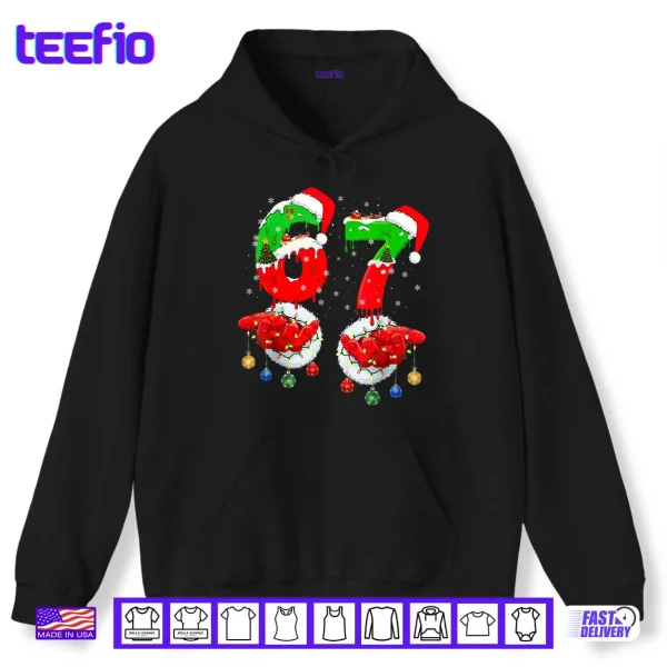 Six Seven 67 Meme 6 7 Christmas Santa Hand Shirt 2 Hoodie Six Seven 67 Meme 6 7 Christmas Santa Hand Shirt