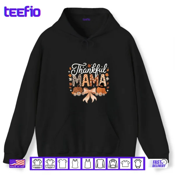 Hoodie Thankful Mama Coquette Bows Mom Fall Thanksgiving Shirt