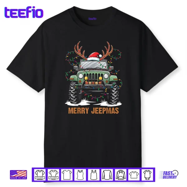 Merry Jeepmas Christmas Xmas Santa Reindeer Shirt