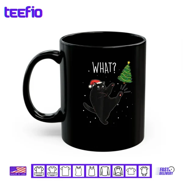 Mug Black Cat What Christmas Tree Meme Xmas Shirt